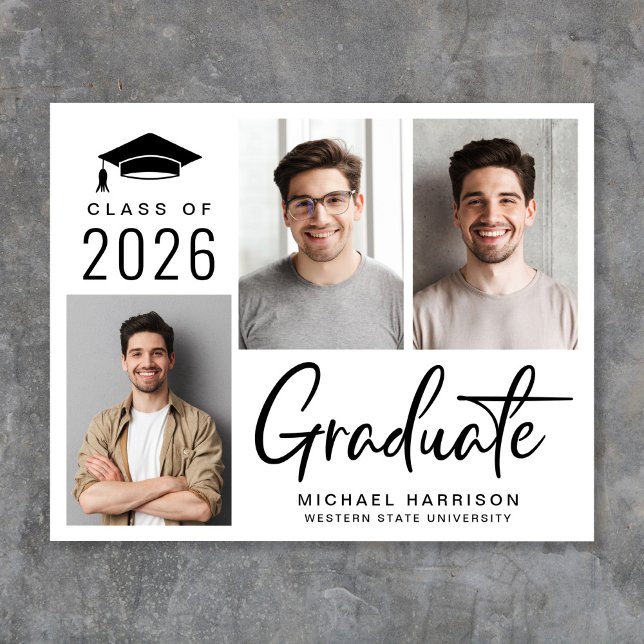 Papier Annonce de remise de diplôme avec écriture grasse  (Cherish the milestone: share your graduate's achievement with a custom photo graduation announcement)