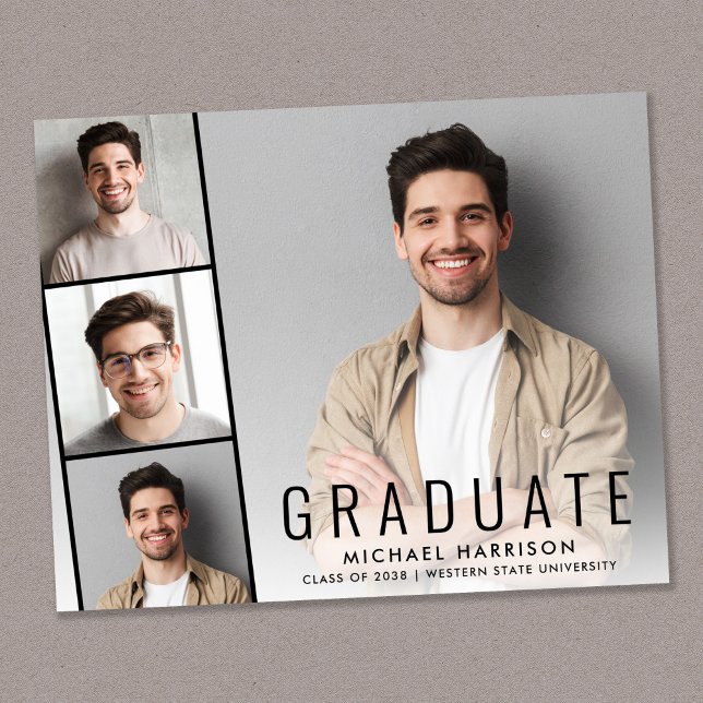 Papier Annonce de remise de diplôme moderne avec bande de (A personalized photo graduation party invitation to celebrate the graduate's achievements)