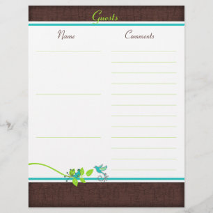 Papier Aqua, Blanc, Brown, Oiseaux verts Livre d'or Livre
