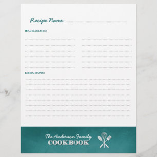 Papier Aqua Blue Chalkboard Family Cookbook Classeur Inse