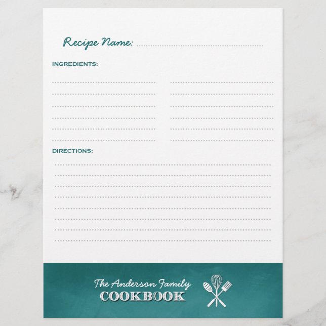 Papier Aqua Blue Chalkboard Family Cookbook Classeur Inse (Devant)