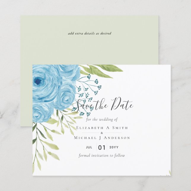 Papier Aqua Blue Floral Mariage (Devant / Derrière)