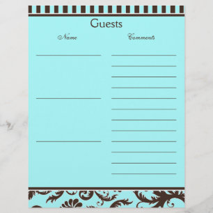 Papier Aqua, Brown, White Stripe Damask Livre d'or