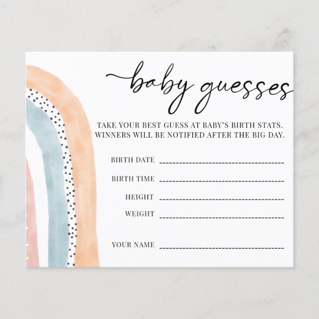 Papier Aquarelle arc-en-ciel Baby shower bébé Guesses (Devant)