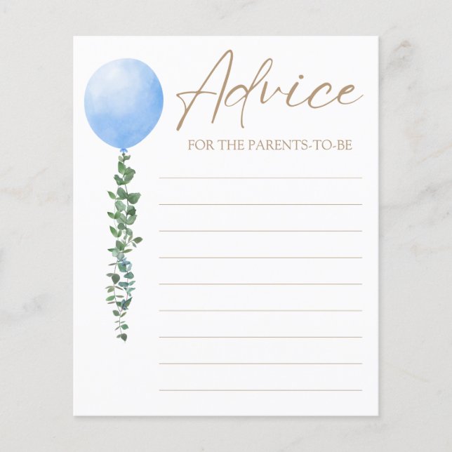 Papier Aquarelle Baby shower de garçon de ballons bleu (Devant)