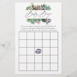 Papier Aquarelle Baby shower géométrique Succulent Bingo