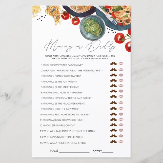 Papier Aquarelle Baby shower italien Jeu Devinez Qui (Devant)