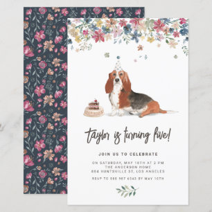 Papier Aquarelle Basset Hound Chien Invitation Anniversai