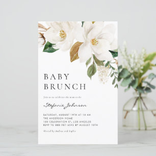 Papier Aquarelle Blanc Magnolia Baby Brunch Invitation
