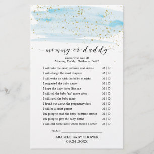 Papier Aquarelle Bleu et or Bébé Mot Scramble Jeu