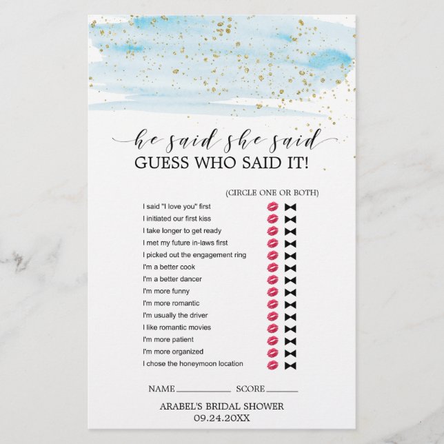 Papier Aquarelle Bleu et or Mariage Mot de recherche Jeu (Devant)