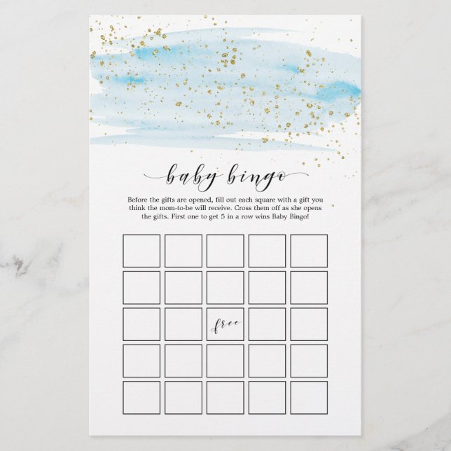 Papier Aquarelle Bleu & Or Étincelle Bingo Jeu (Devant)