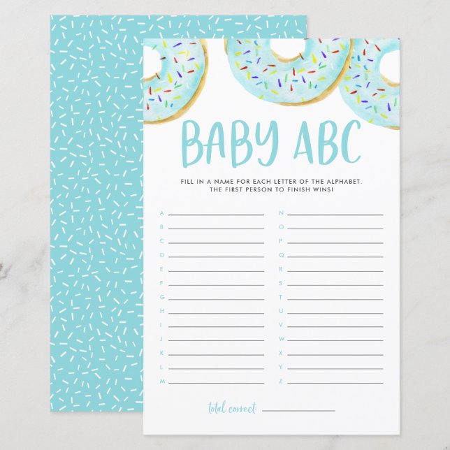 Papier Aquarelle bleue Donuts bébé ABC Baby shower Jeu (Devant / Derrière)
