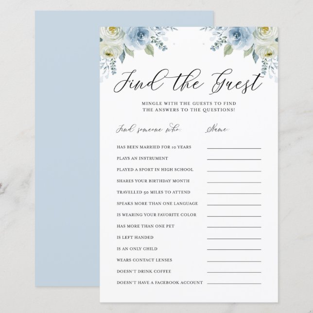 Papier Aquarelle bleue Floral Trouvez le jeu de douche in (Devant / Derrière)