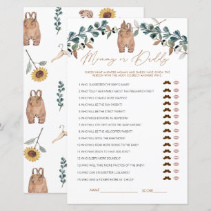 Papier Aquarelle Boho maman ou papa Baby shower jeu