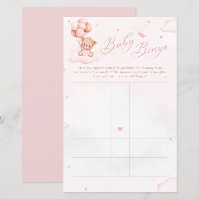 Papier Aquarelle Boho Teddy Bear Baby shower Bingo Jeu (Devant / Derrière)