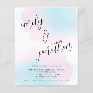Papier Aquarelle Budget bleu rose QR Code Mariage Invitat