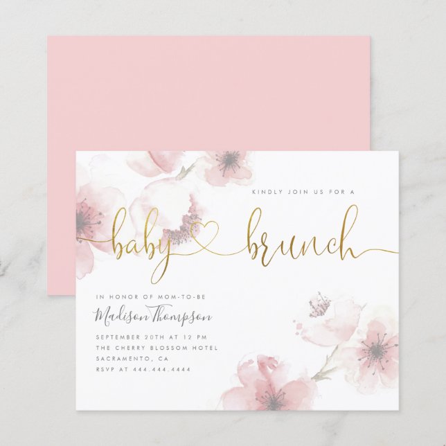Papier Aquarelle Budget Cerisier Or Bébé Brunch Douche (Devant / Derrière)