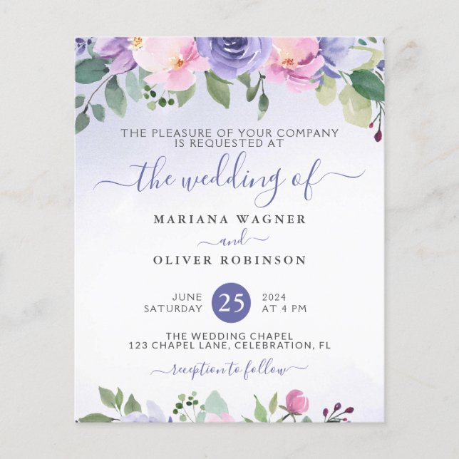 Papier Aquarelle Budget Floral Purple Mariage rose (Devant)
