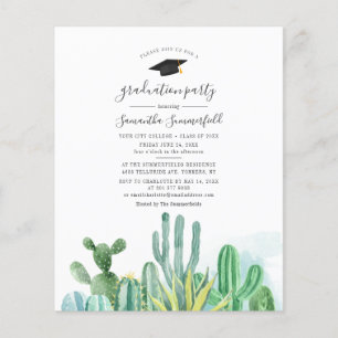 Papier Aquarelle Cactus Graduation 2025 Invitation de fêt