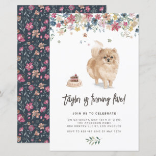 Papier Aquarelle Chien Poméranien Invitation Anniversaire