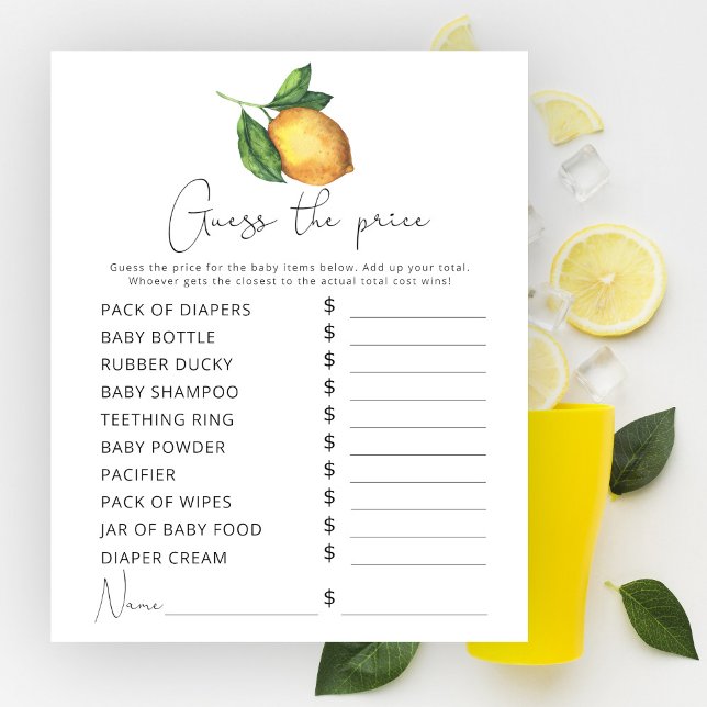 Papier Aquarelle citron baby shower Prix Guest jeu (Créateur téléchargé)