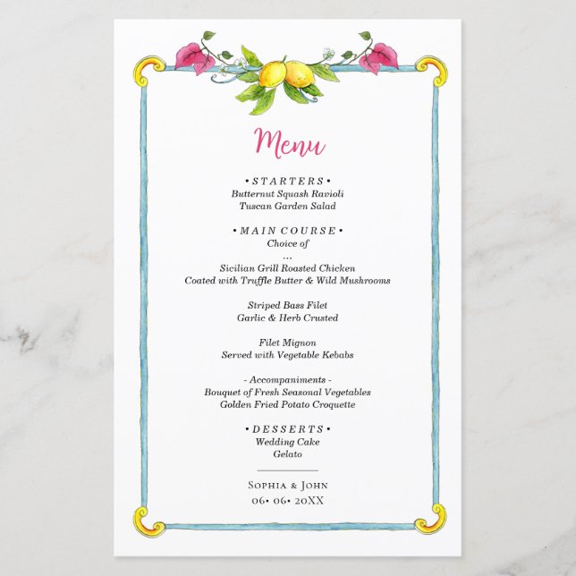 Papier Aquarelle Citron Mariage méditerranéen (Devant)