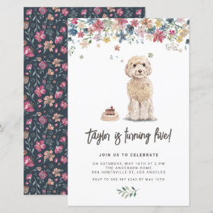 Papier Aquarelle Cockapoo Chien Invitation Anniversaire
