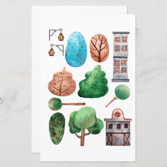 Papier Aquarelle construit des arbres à découper et colle (Devant / Derrière)