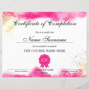Papier Aquarelle du cours de certificat d'achèvement