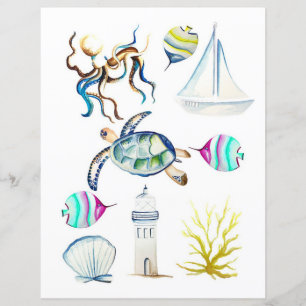 Papier Aquarelle éléments océaniques à découper et coller