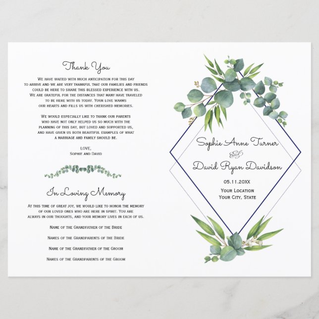 Papier Aquarelle Eucalyptus Floral Folial Mariage (Devant)