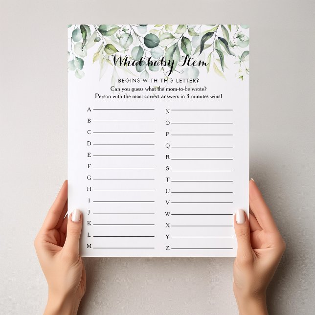 Papier Aquarelle Eucalyptus Green ABC Baby shower Jeu (Créateur téléchargé)