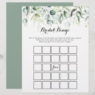 Papier Aquarelle Eucalyptus Green Bridal Bingo Jeu