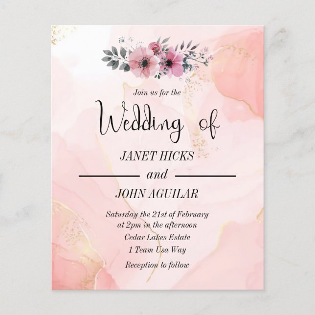 Papier Aquarelle Faire-part de mariage budgétaire Floral (Devant)