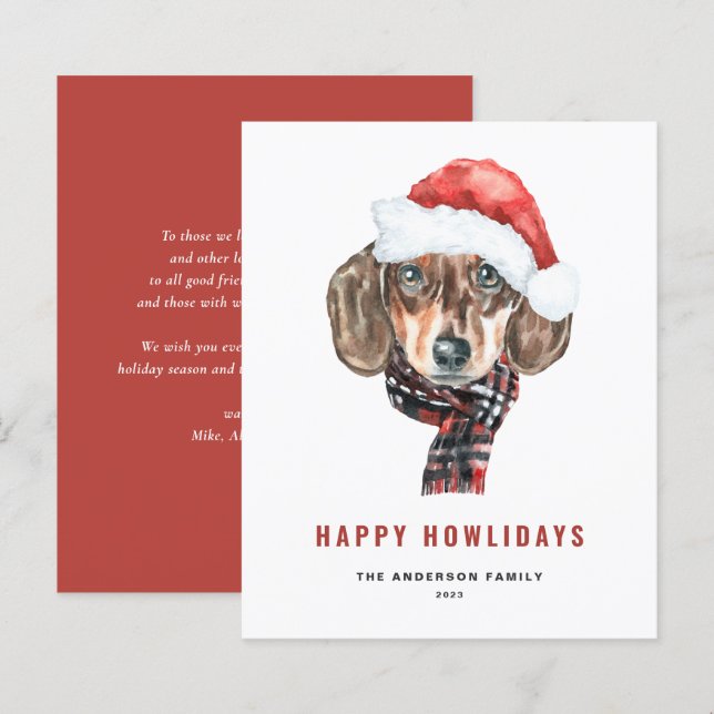 Papier Aquarelle Festive Dachshund Père Noël Joyeux Howli (Devant / Derrière)
