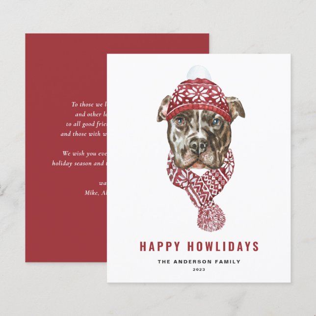 Papier Aquarelle Festive Pitbull Joyeux Howlidays (Devant / Derrière)