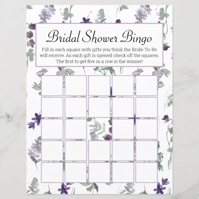 Papier Aquarelle Fleur sauvage Lavender Floral Bridal Bin (Devant)