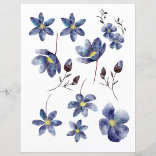 Papier Aquarelle fleurs bleues à découper et coller