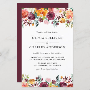 Papier Aquarelle Fleurs d'automne Invitation Mariage de a