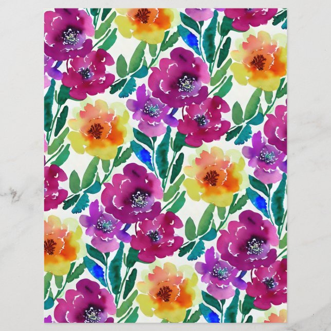 Papier Aquarelle Fleurs Maroon Livre jaune (Devant)
