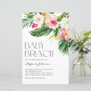 Papier Aquarelle Fleurs tropicales Baby Brunch Invitation