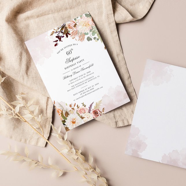 Papier Aquarelle Floral 60e anniversaire de fête Invitati (Créateur téléchargé)