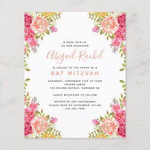 Papier Aquarelle Floral Budget Bat mitzvah Invitation
