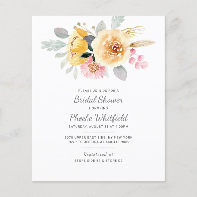 Papier Aquarelle Floral Nuptiale Invitation (Devant)