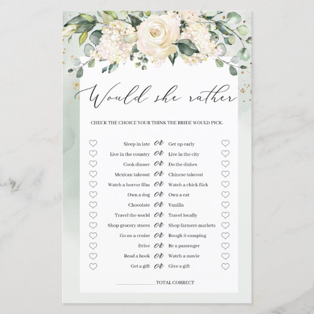 Papier Aquarelle Floral Préférerait-elle Jeu de mariage (Devant)
