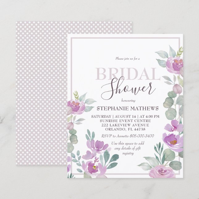 Papier Aquarelle Floral rose BRIDAL INVITATION DOUCHE (Devant / Derrière)