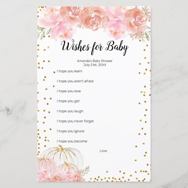 Papier Aquarelle Florale Citrouille Wives for Baby Game (Devant)