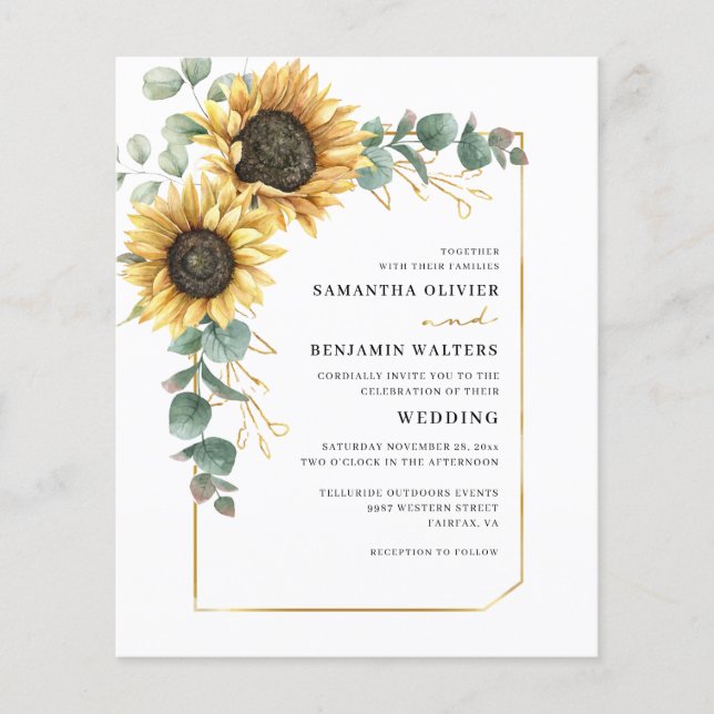 Papier Aquarelle Florale Tournesol Mariage Eucalyptus (Devant)