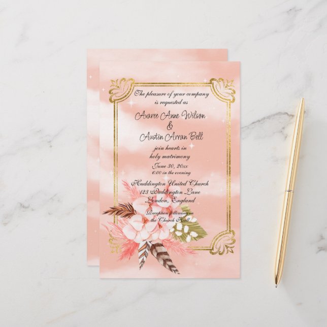 Papier Aquarelle Herbe de Pampas Rose et Or (Devant/Arrière en situation)